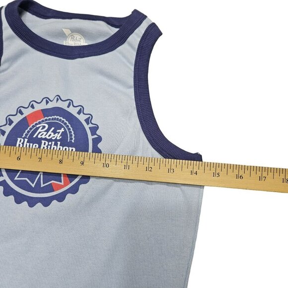 Pabst Blue Ribbon Logo Tank Top Sleeveless Shirt Light Blue Navy Ribbed Cotton L - Picture 5 of 7